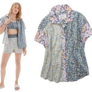 American Eagle Outfitters Oversized Resort Shirt Patchwork Floral